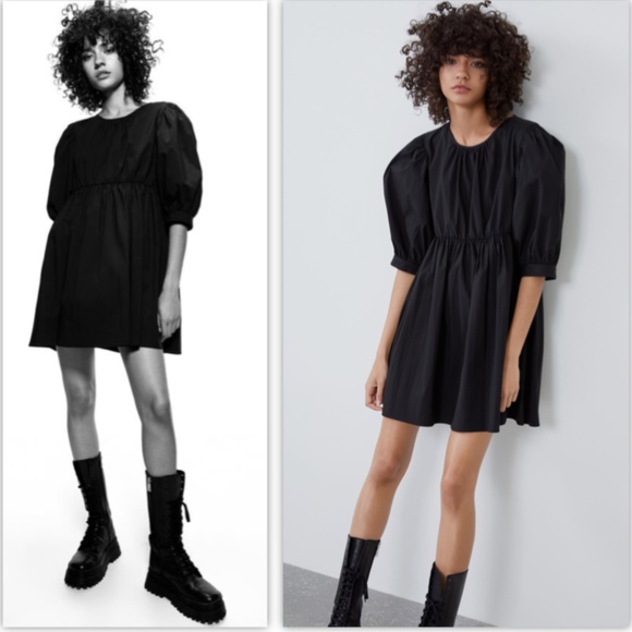 Zara Black Puffy Sleeved Dress NWT - Picture 4 of 12
